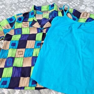 Notations Geometric Print Button-Down And Turquoise Cami